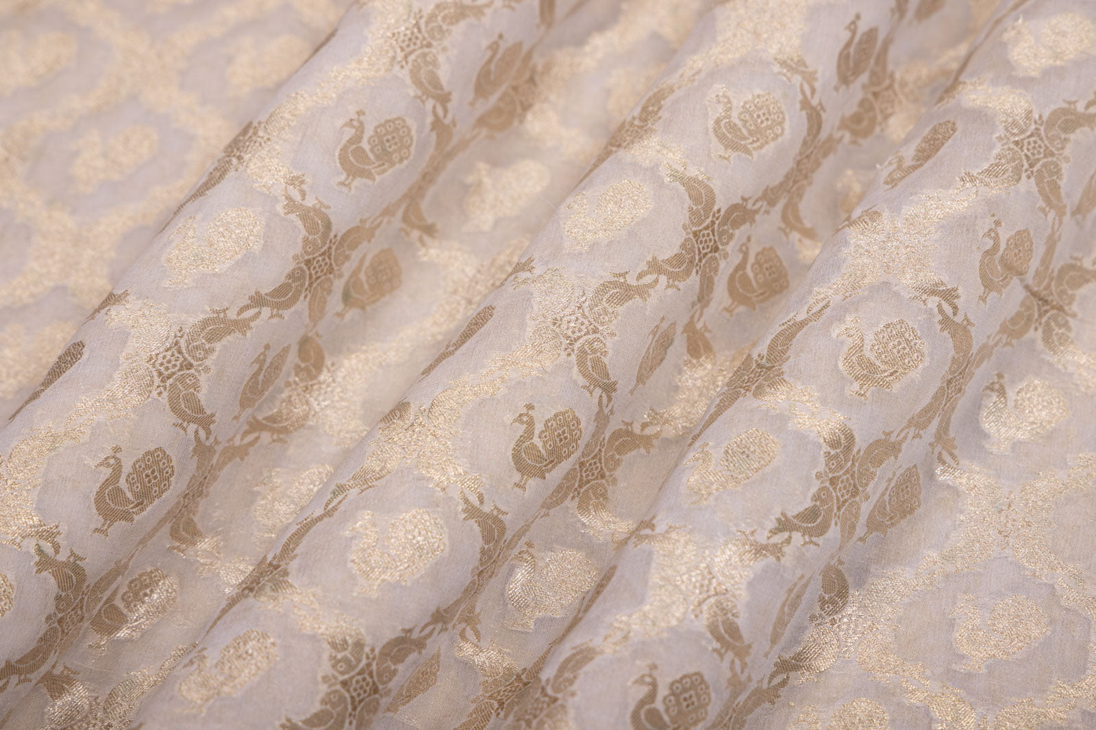 Off-White Handwoven Banarasi Georgette Fabric