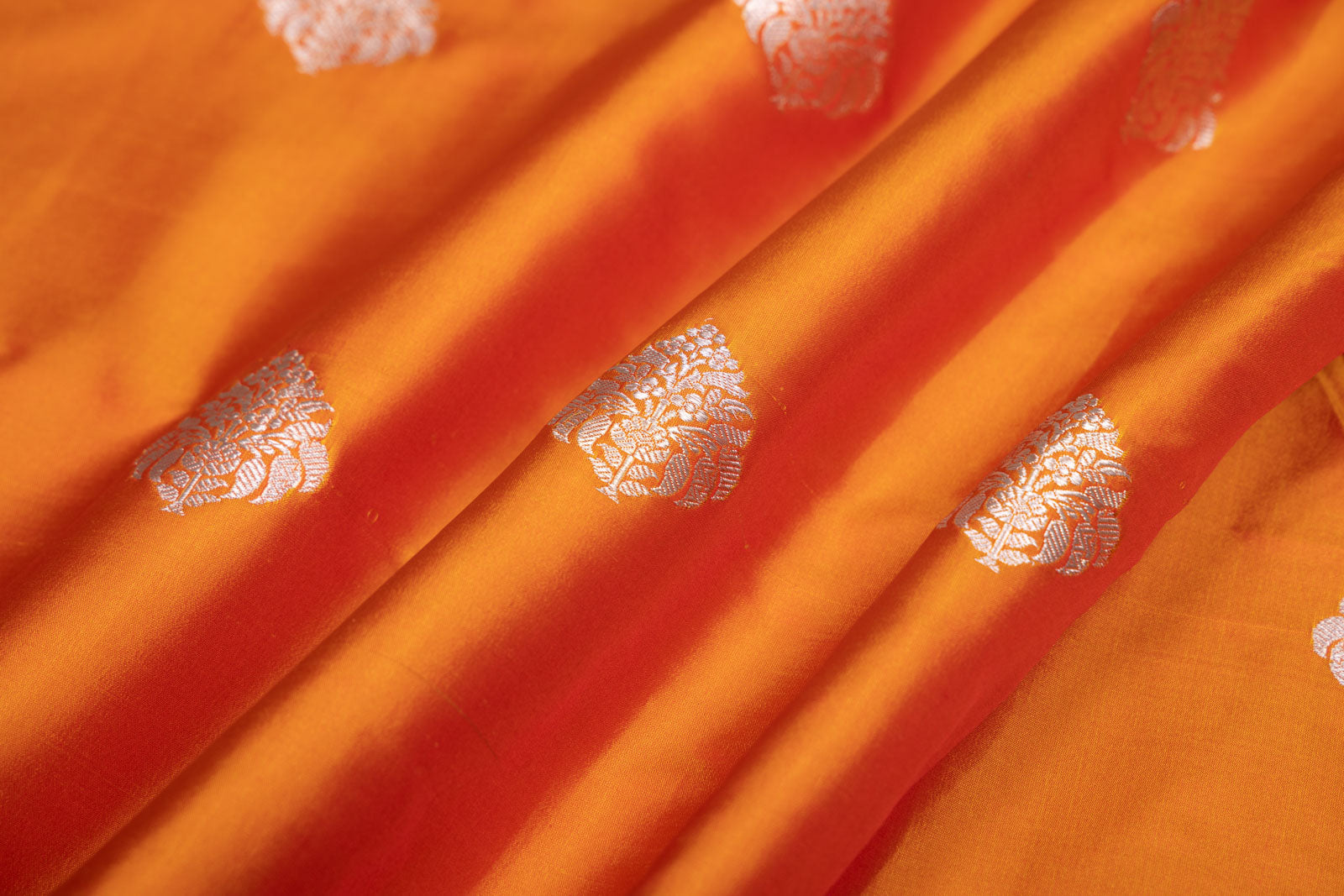 Orange Handwoven Banarasi Silk Fabric