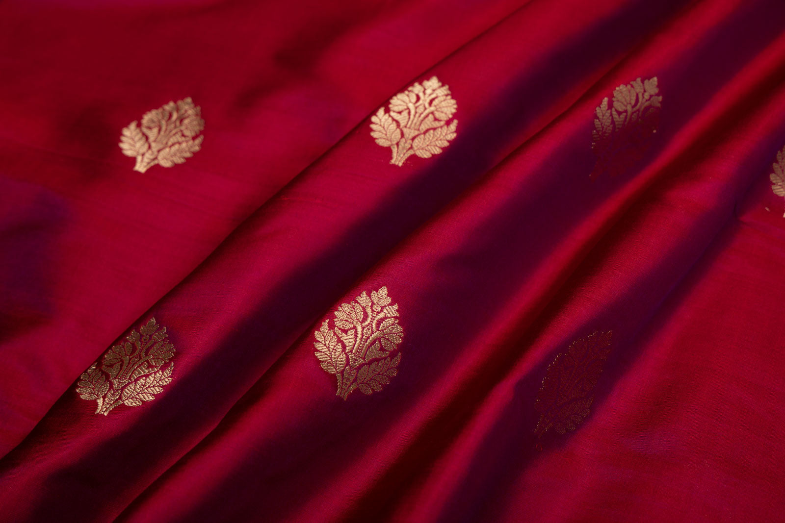Red Dual Tone Handwoven Banarasi Silk Fabric