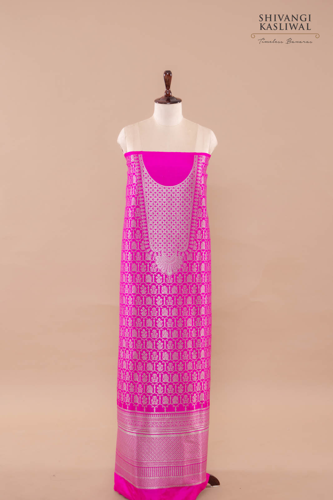 Rani Pink Handwoven Banarasi Silk Suit Piece