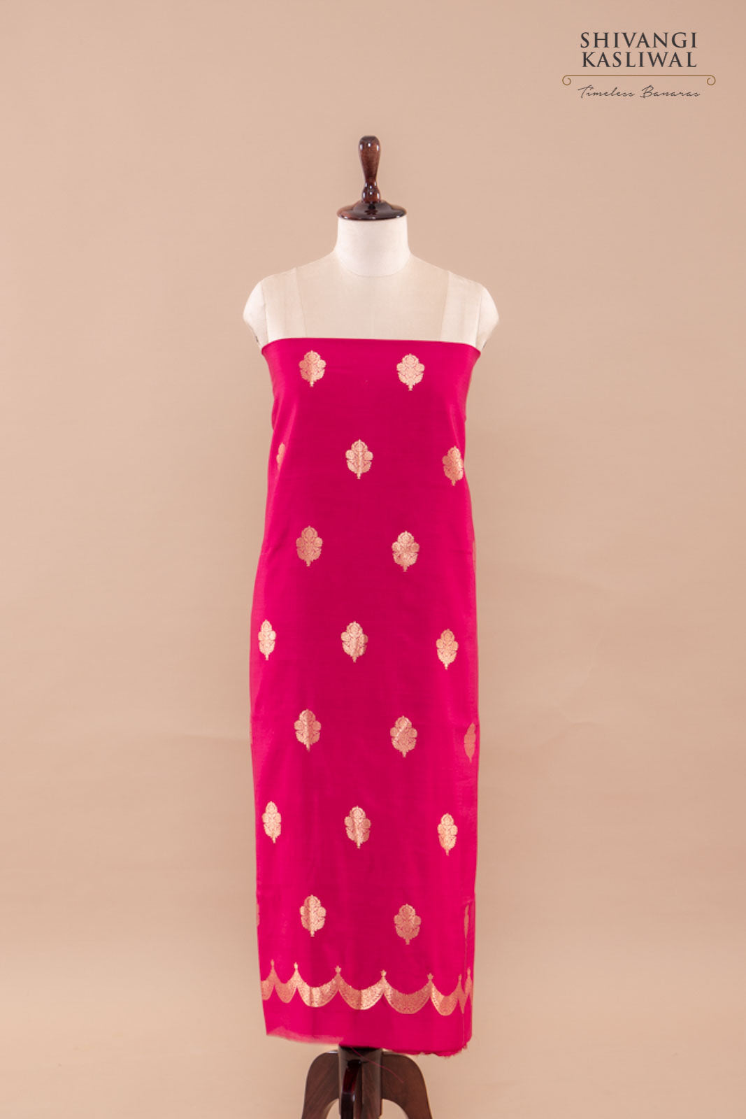 Fuchsia Pink Handwoven Banarasi Chiniya Silk Suit Piece