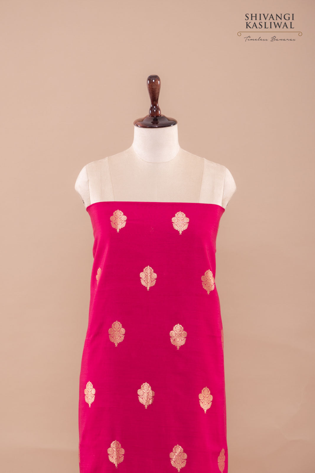 Fuchsia Pink Handwoven Banarasi Chiniya Silk Suit Piece