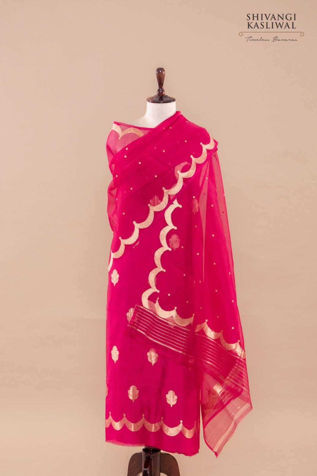 Fuchsia Pink Handwoven Banarasi Chiniya Silk Suit Piece