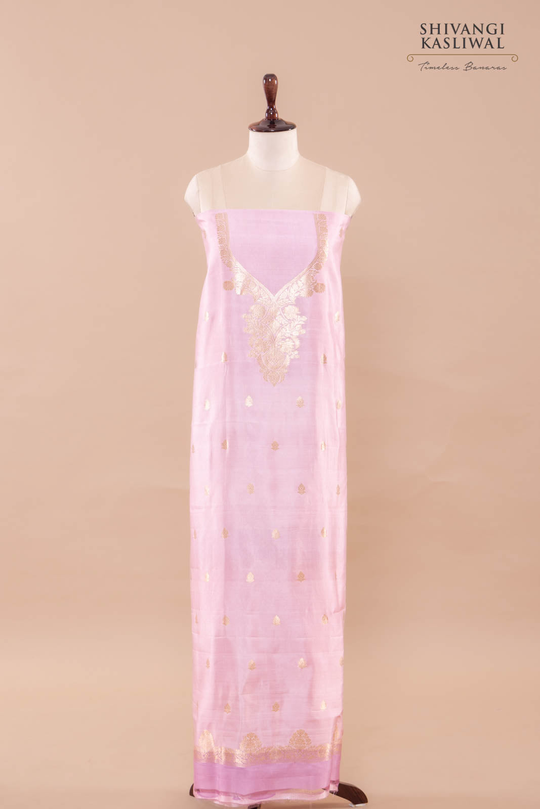 Light Onion Pink Handwoven Banarasi Silk Suit Piece