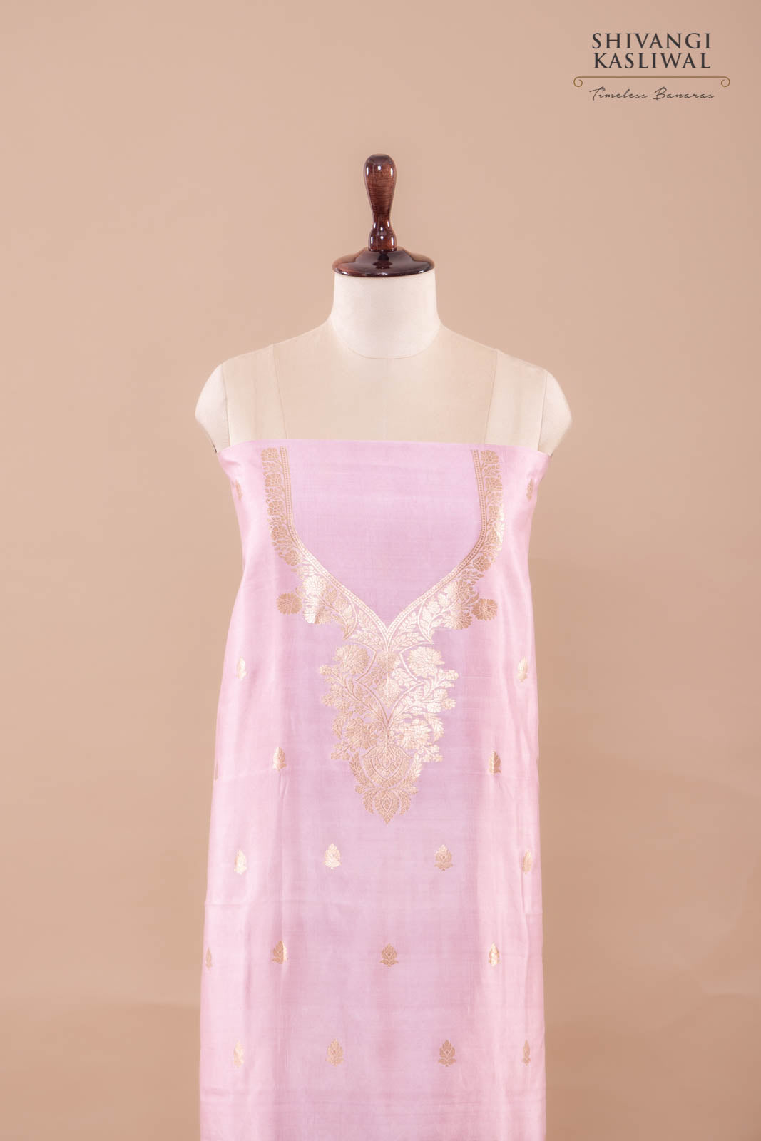 Light Onion Pink Handwoven Banarasi Silk Suit Piece
