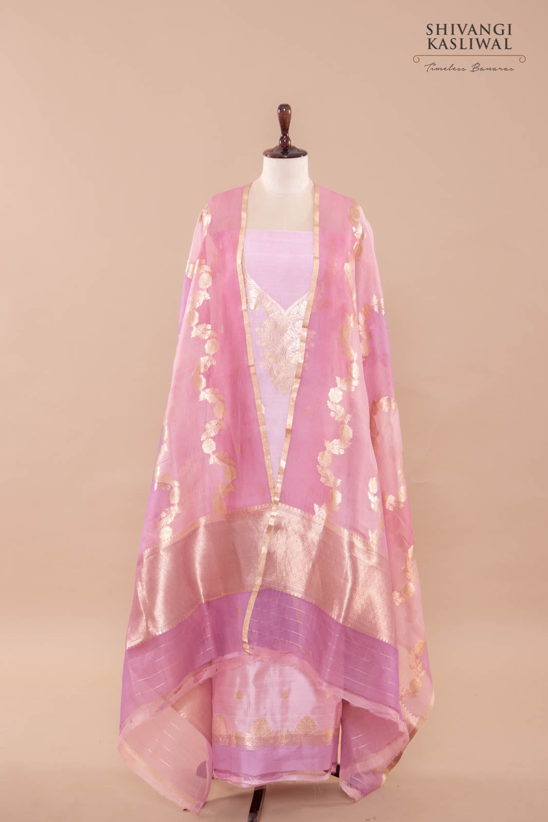 Light Onion Pink Handwoven Banarasi Silk Suit Piece
