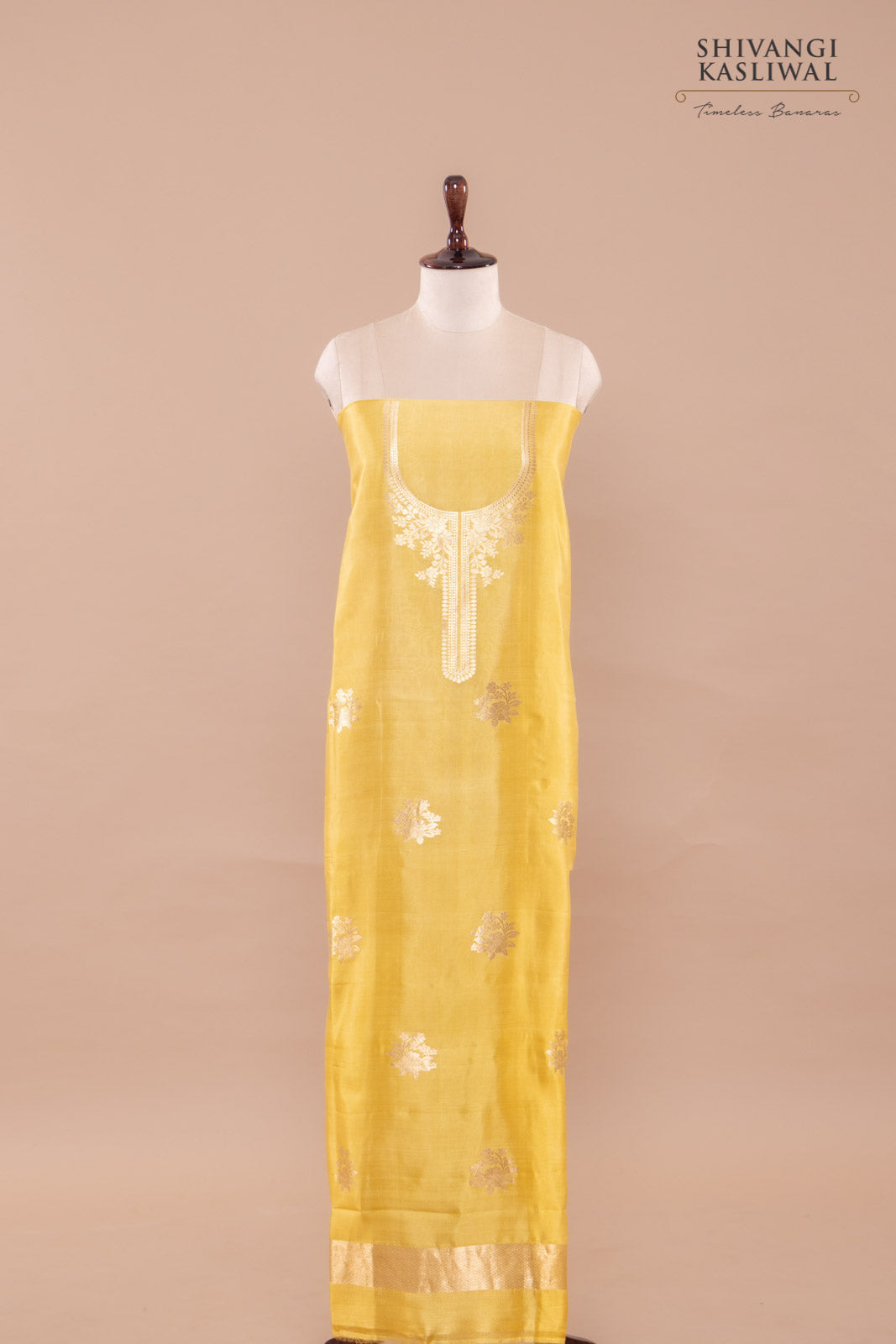 Yellow Handwoven Banarasi Silk Suit Piece
