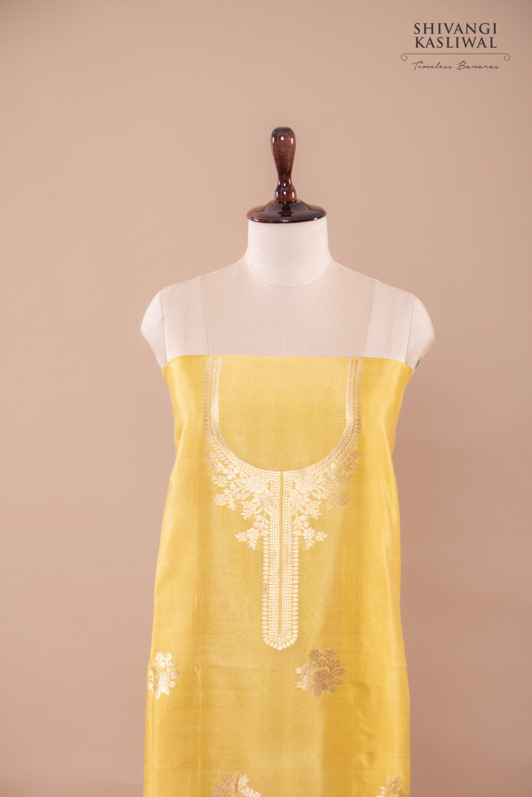Yellow Handwoven Banarasi Silk Suit Piece
