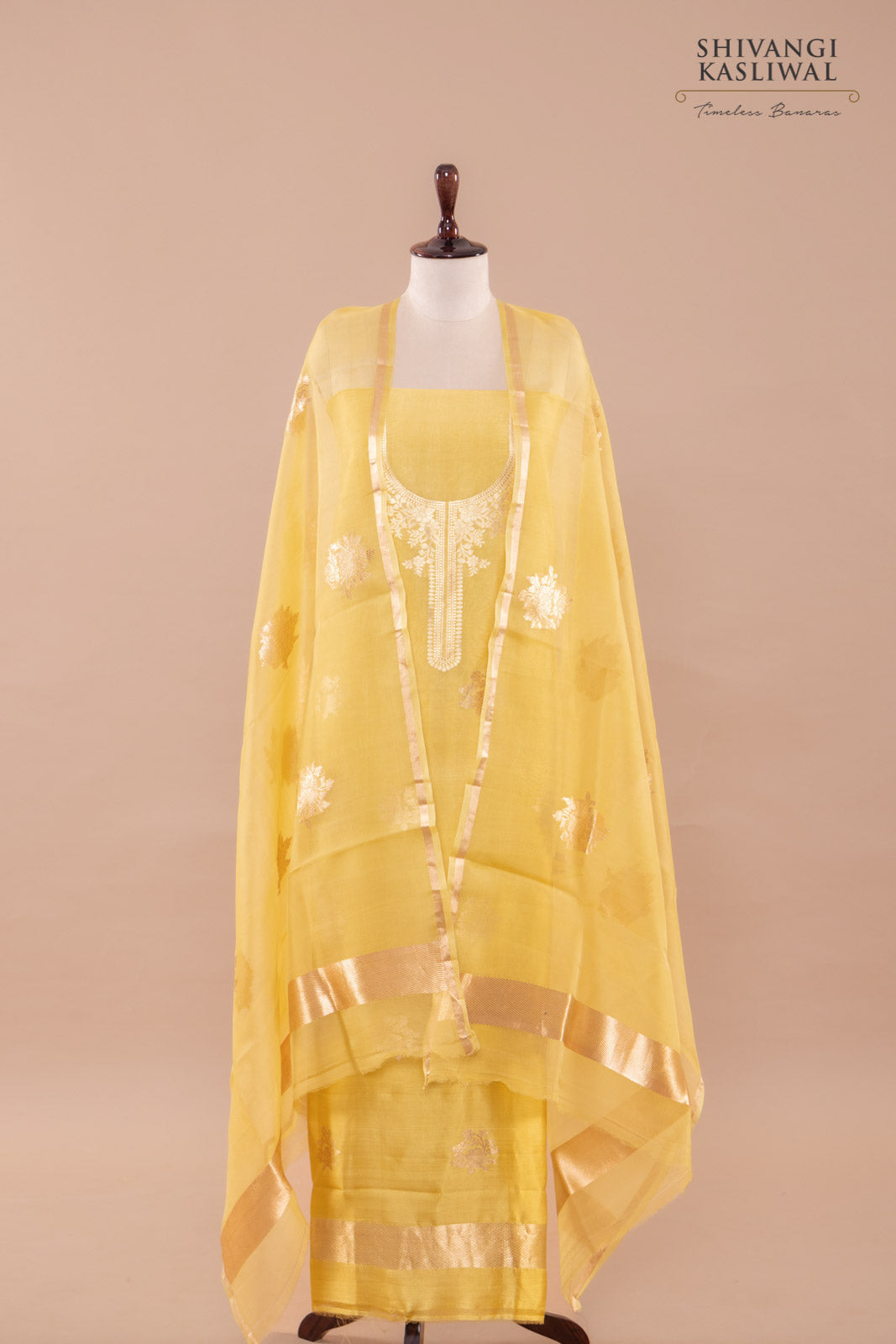 Yellow Handwoven Banarasi Silk Suit Piece