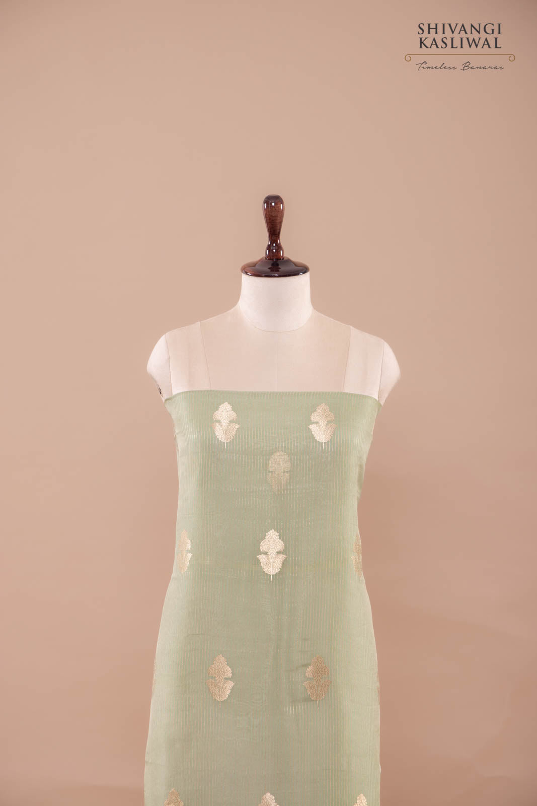 Pista Green Handwoven Banarasi Organza Suit Piece