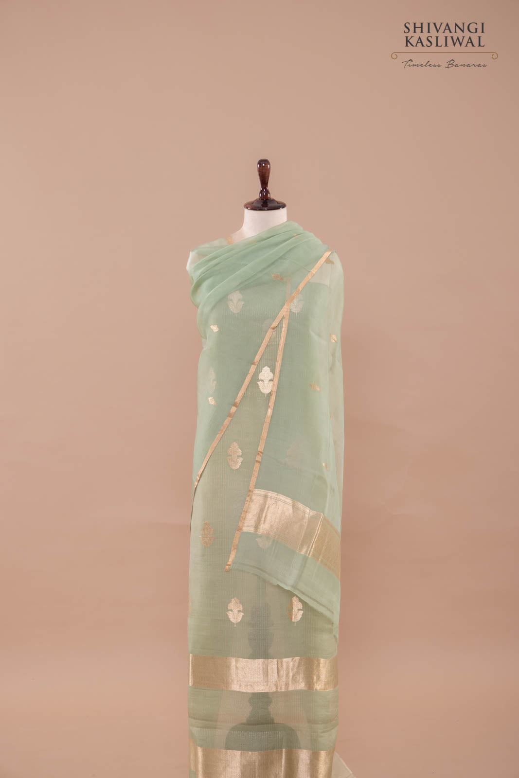 Pista Green Handwoven Banarasi Organza Suit Piece