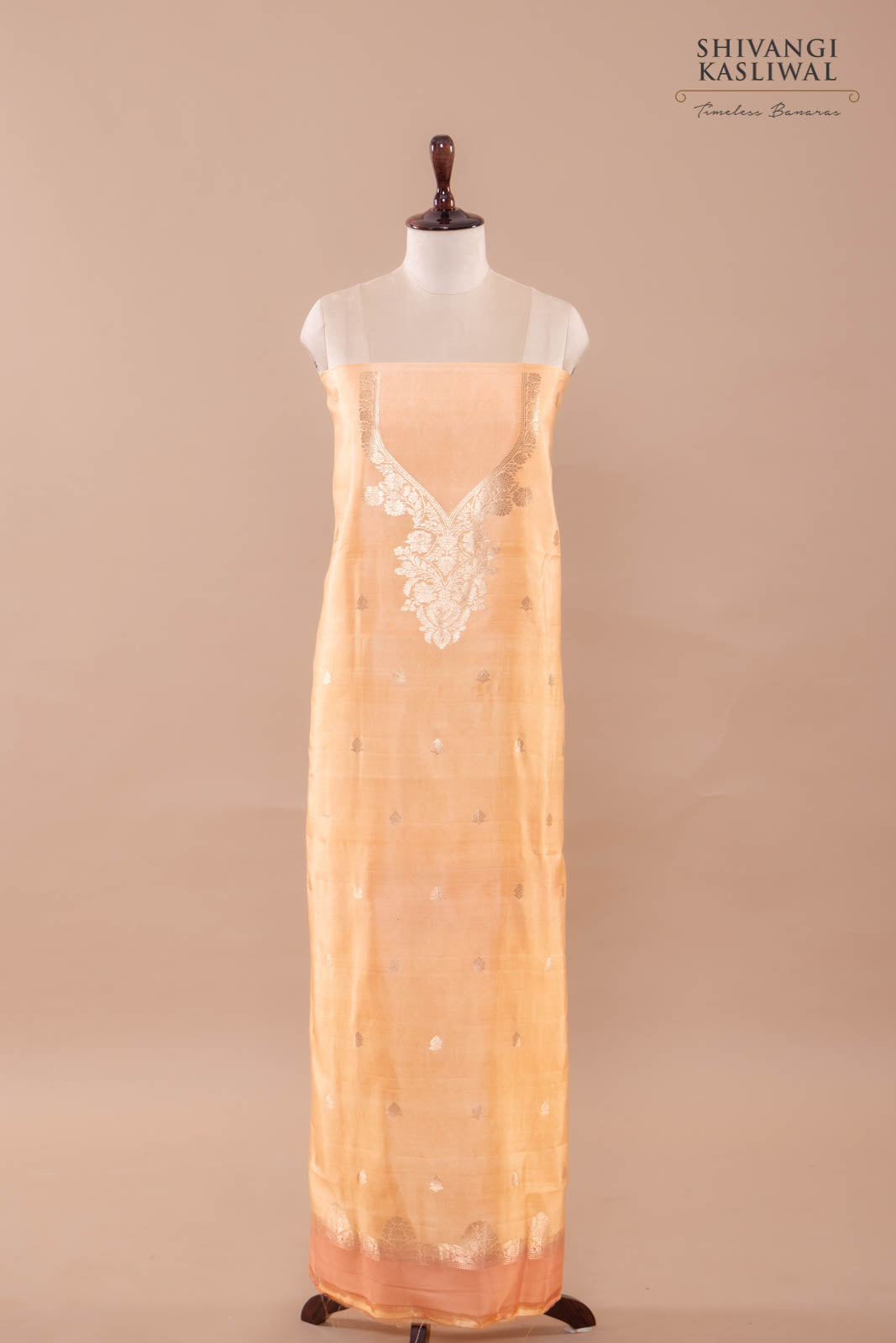 Peach Handwoven Banarasi Silk Suit Piece