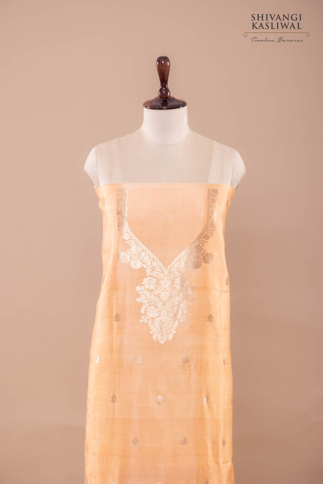 Peach Handwoven Banarasi Silk Suit Piece