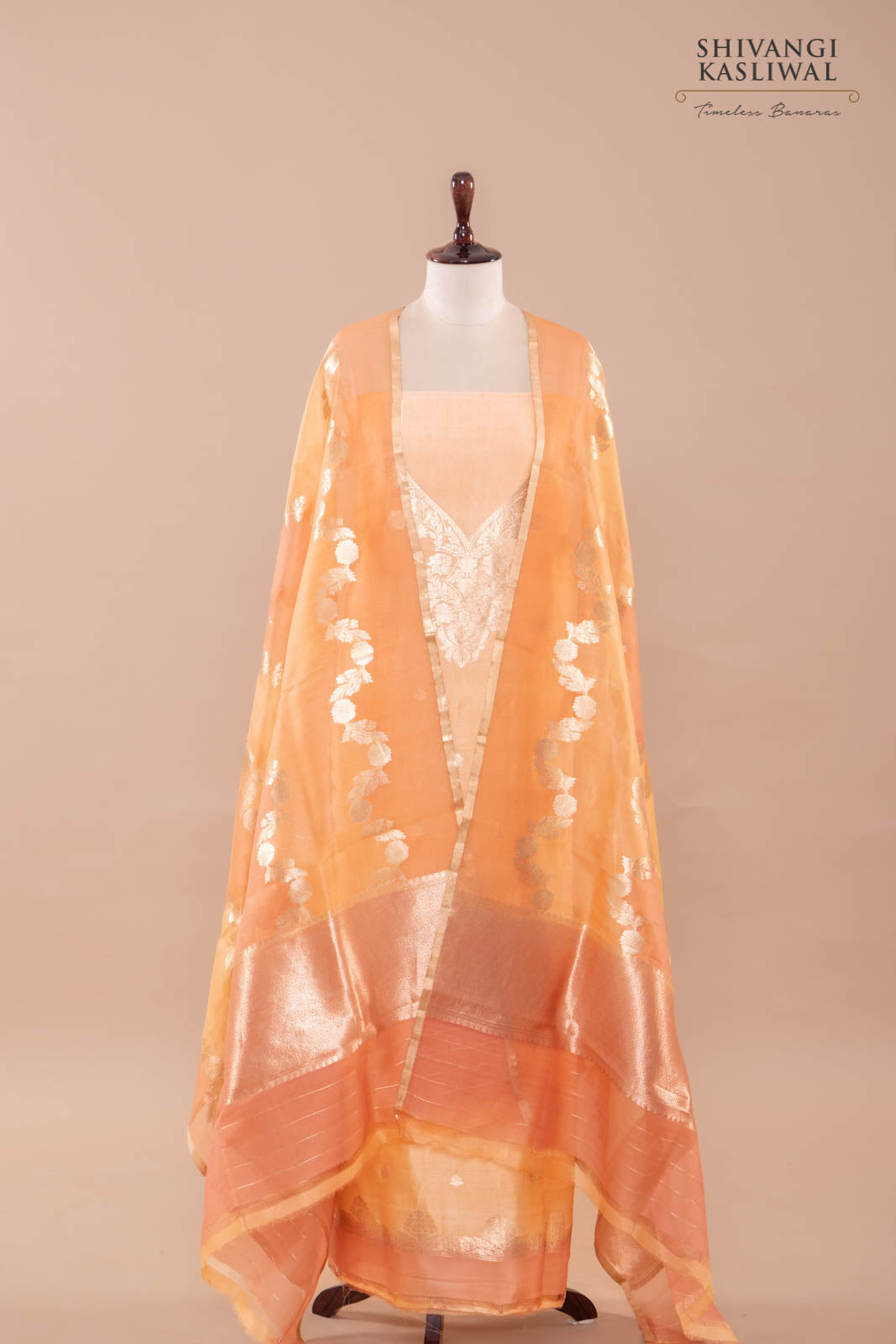 Peach Handwoven Banarasi Silk Suit Piece