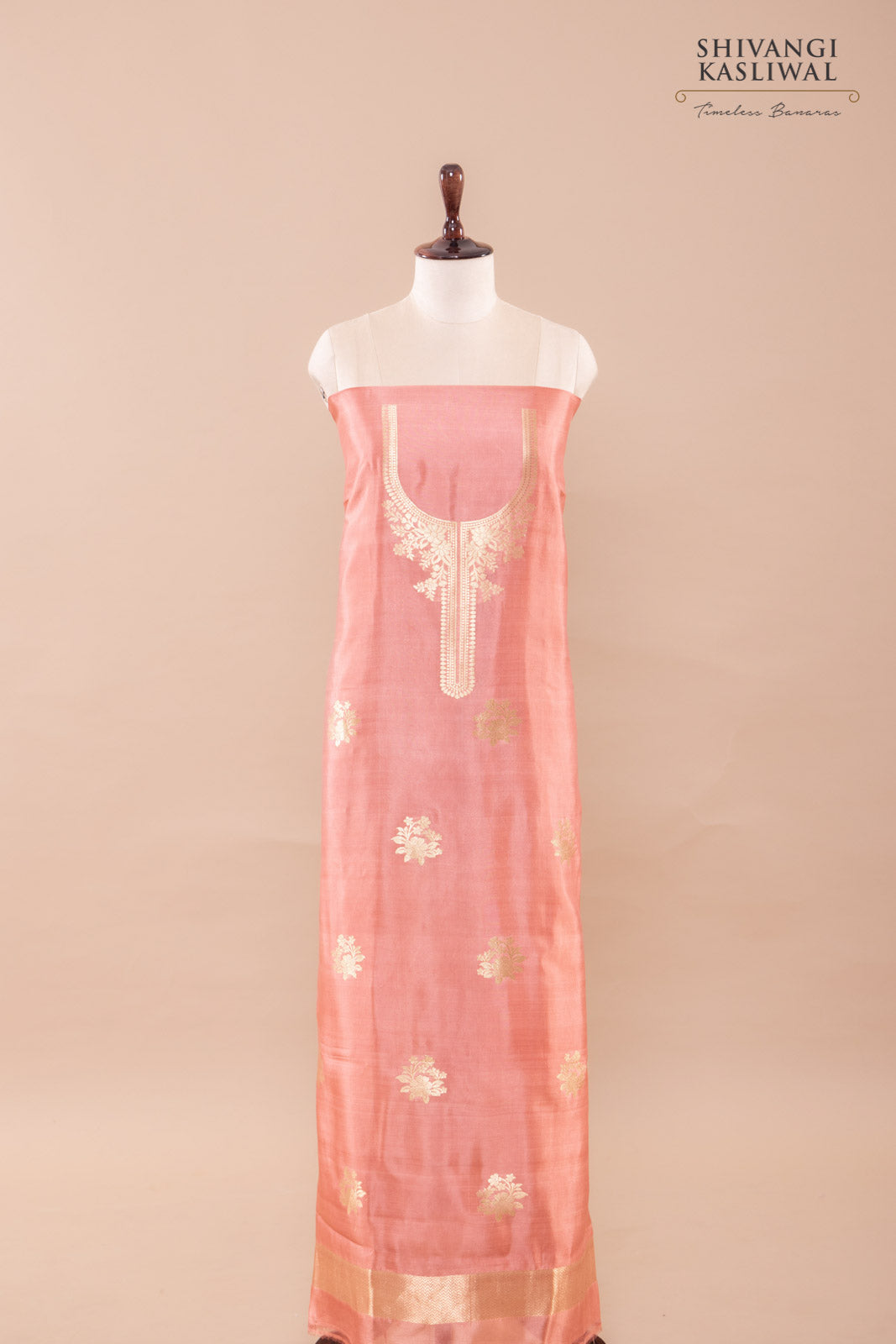 Peach Handwoven Banarasi Silk Suit Piece