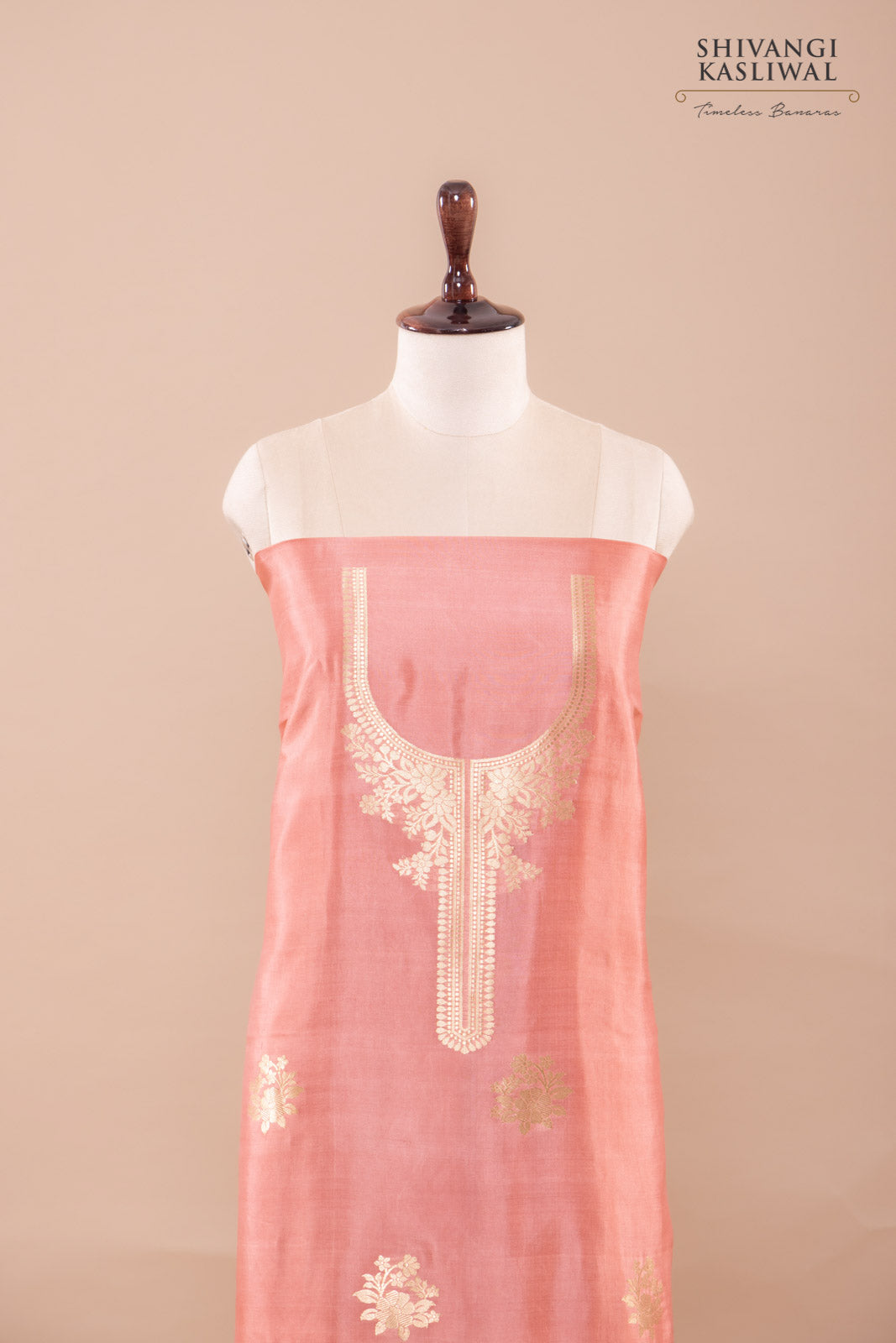 Peach Handwoven Banarasi Silk Suit Piece