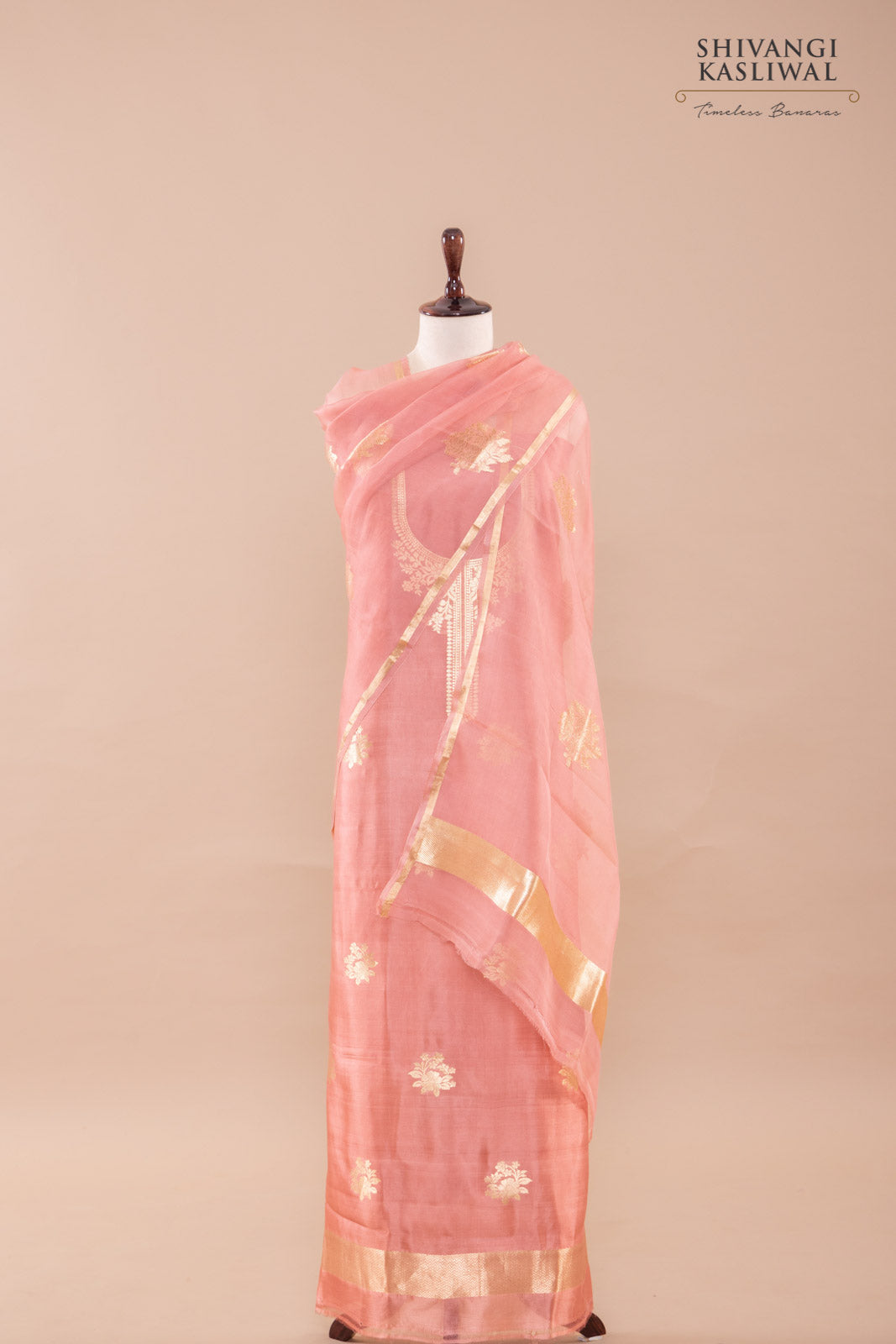 Peach Handwoven Banarasi Silk Suit Piece