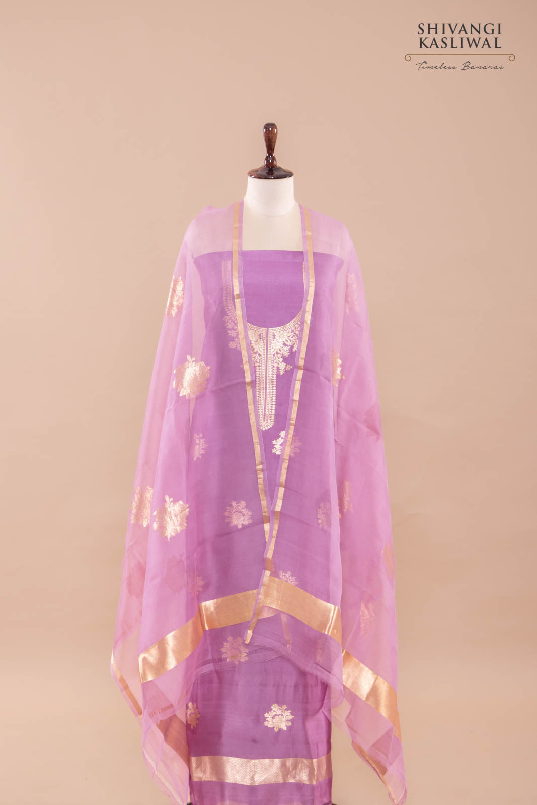Lilac Handwoven Banarasi Silk Suit Piece