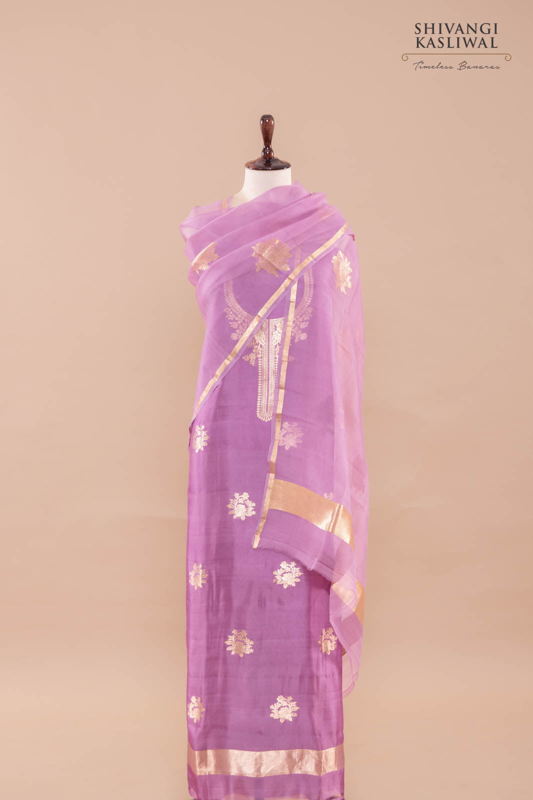 Lilac Handwoven Banarasi Silk Suit Piece