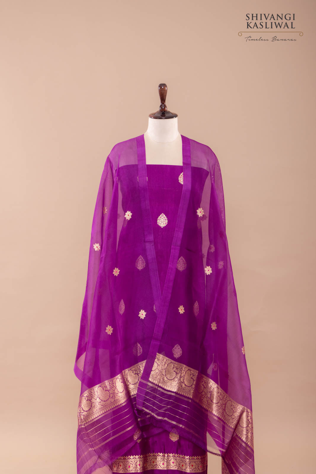 Magenta Pink Handwoven Banarasi Silk Suit Piece