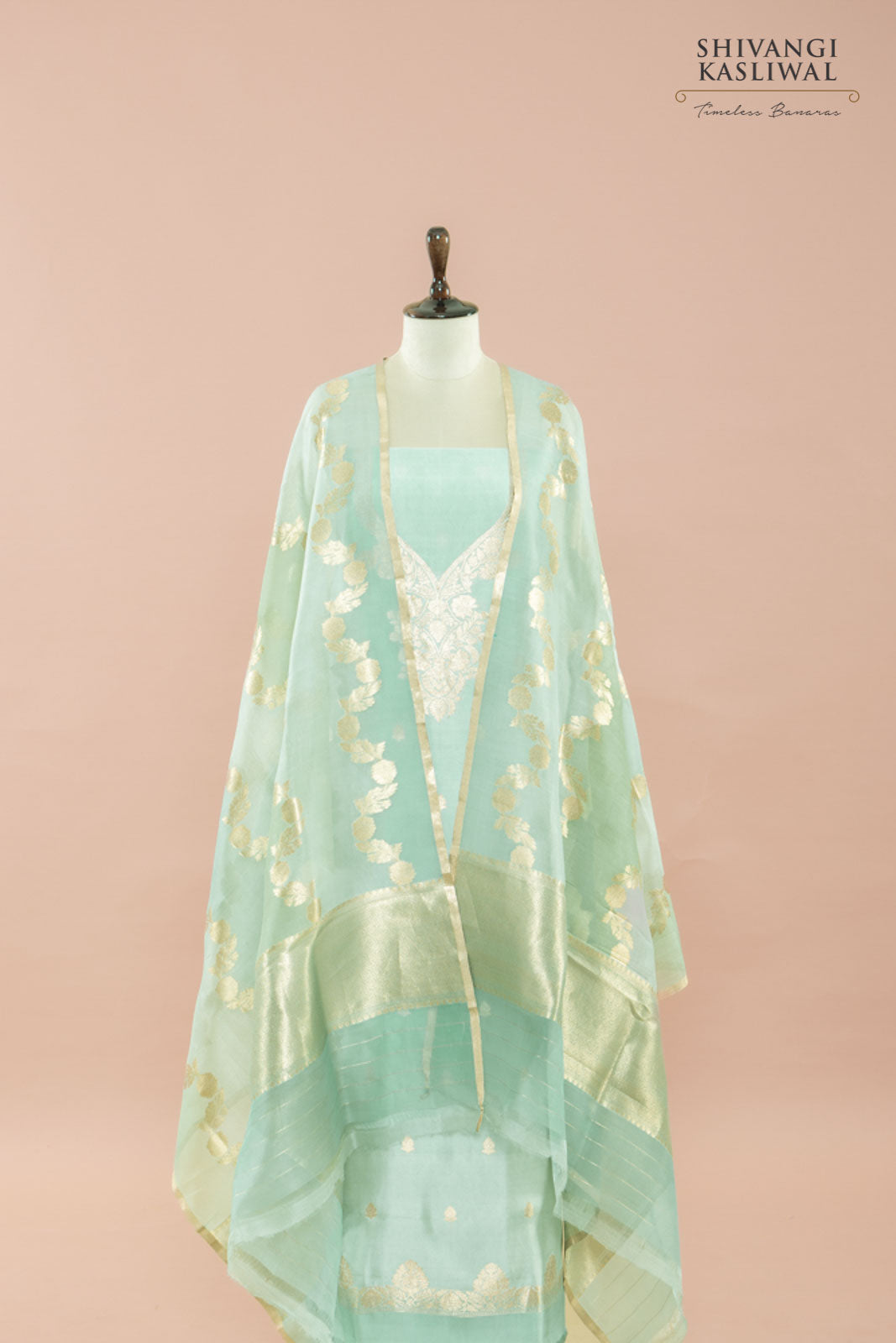 Powder Blue Handwoven Banarasi Silk Suit Piece