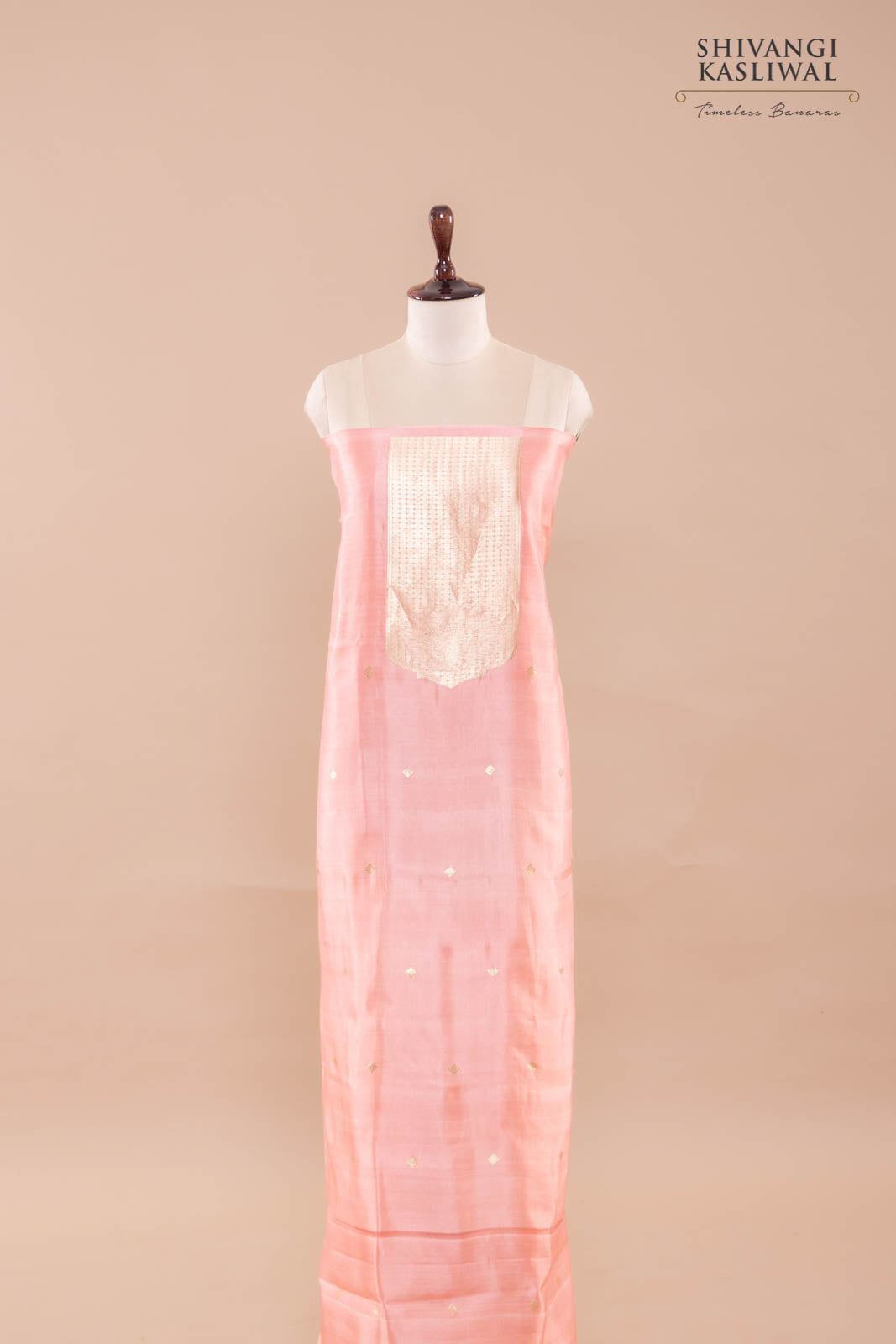 Peach Pink Handwoven Banarasi Silk Suit Piece