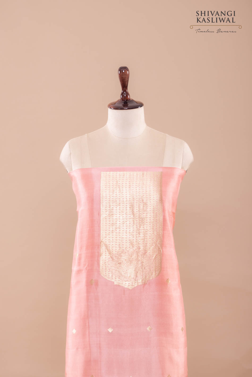 Peach Pink Handwoven Banarasi Silk Suit Piece
