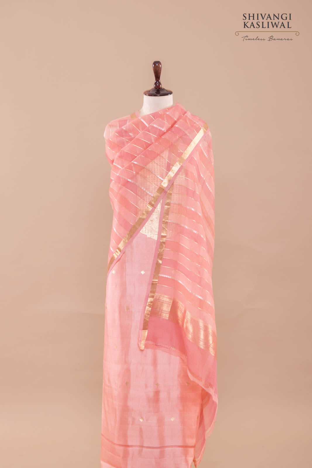 Peach Pink Handwoven Banarasi Silk Suit Piece