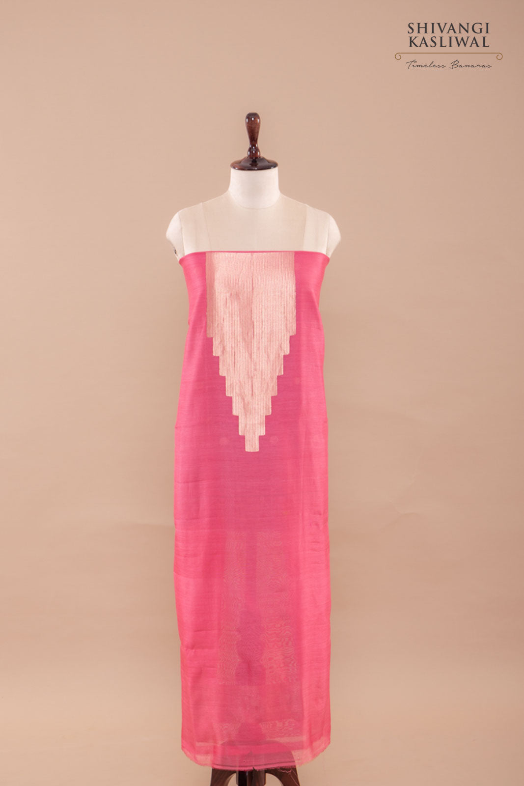 Pink Handwoven Banarasi Chanderi Suit Piece