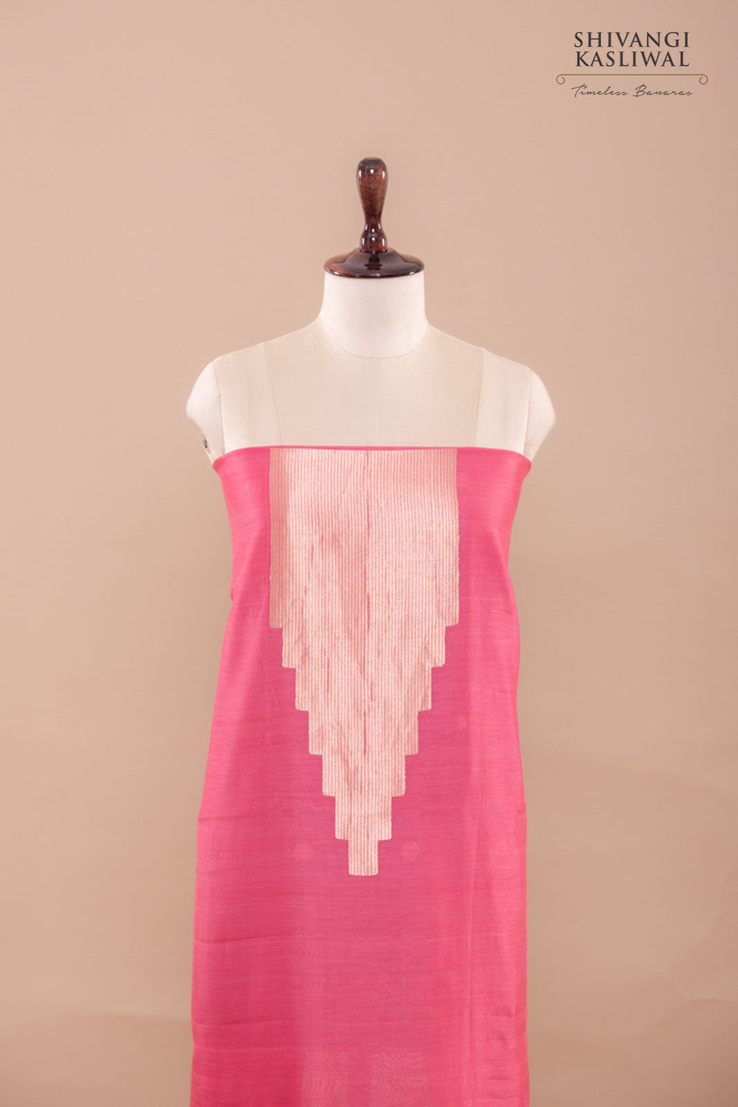 Pink Handwoven Banarasi Chanderi Suit Piece