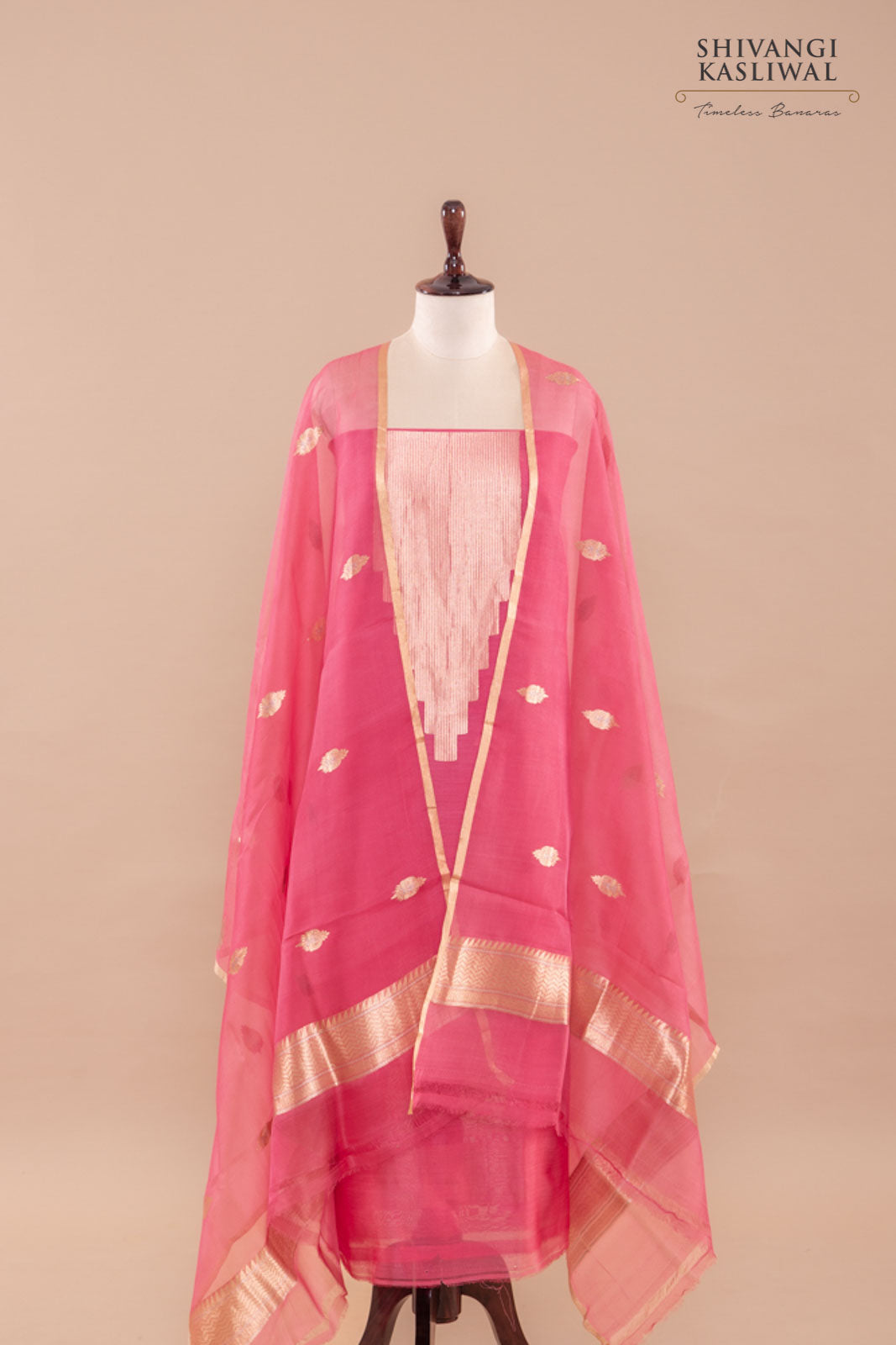 Pink Handwoven Banarasi Chanderi Suit Piece