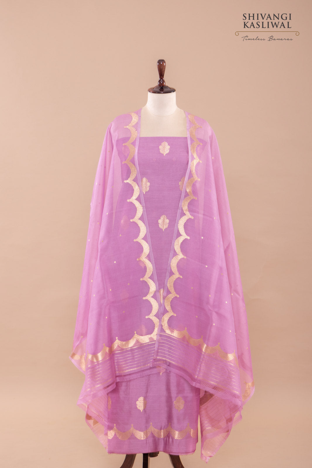 Onion Pink Handwoven Banarasi Silk Suit Piece