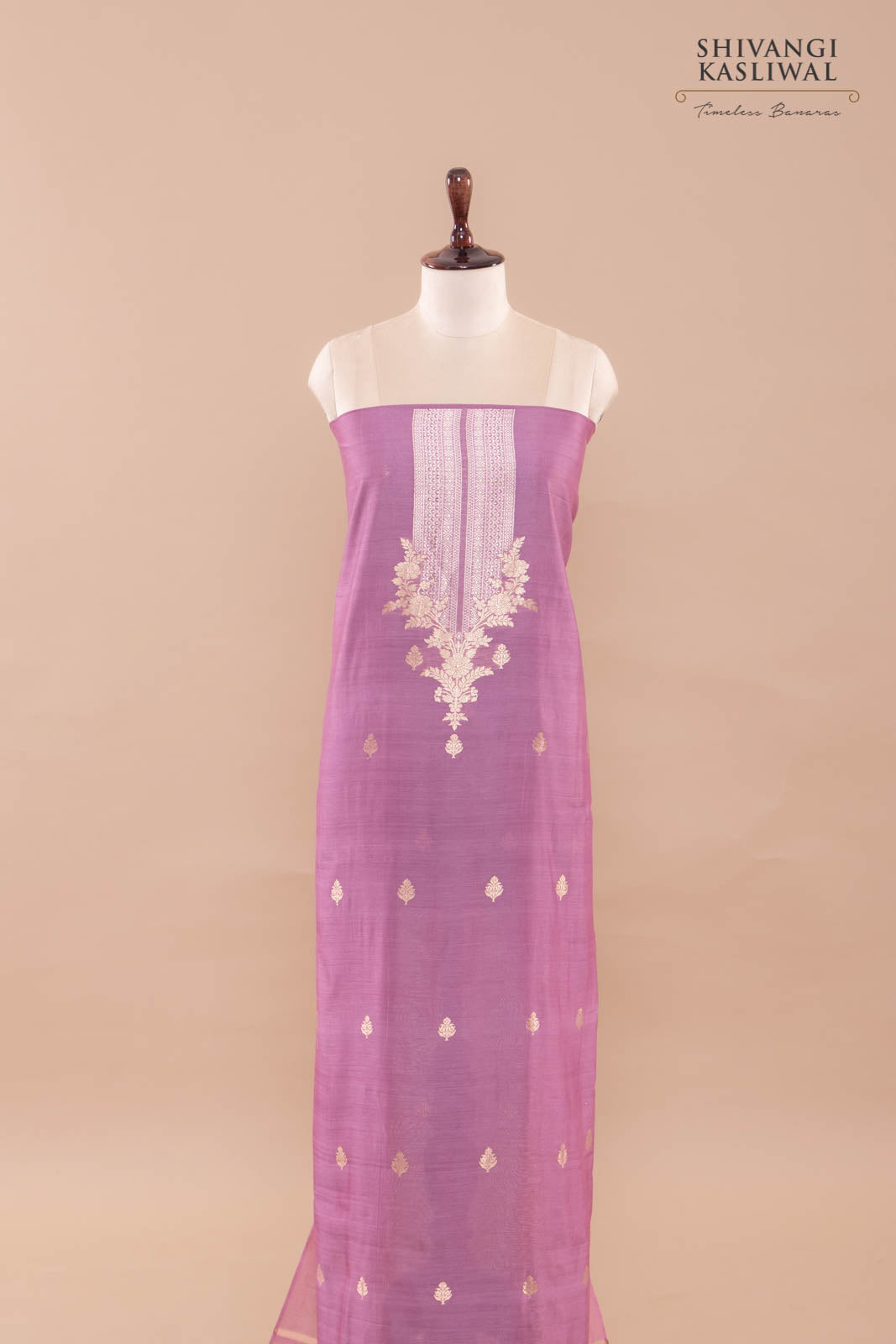 Lilac Handwoven Banarasi Chanderi Suit Piece