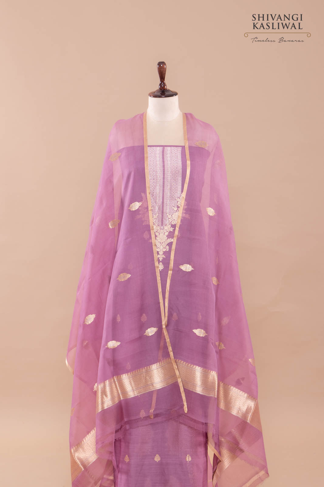 Lilac Handwoven Banarasi Chanderi Suit Piece