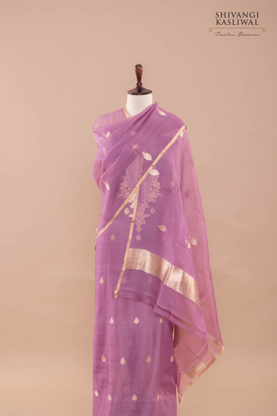 Lilac Handwoven Banarasi Chanderi Suit Piece