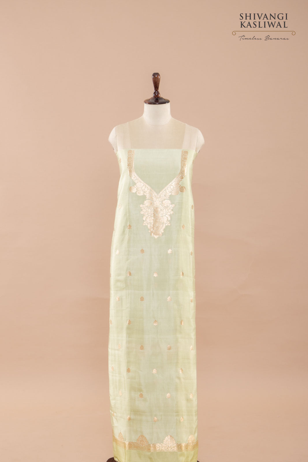 Pista Green Handwoven Banarasi Silk Suit Piece