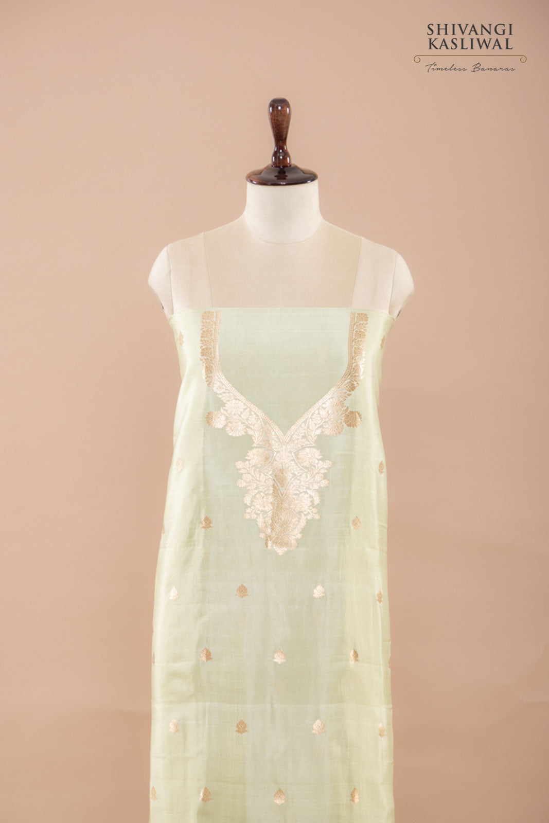 Pista Green Handwoven Banarasi Silk Suit Piece