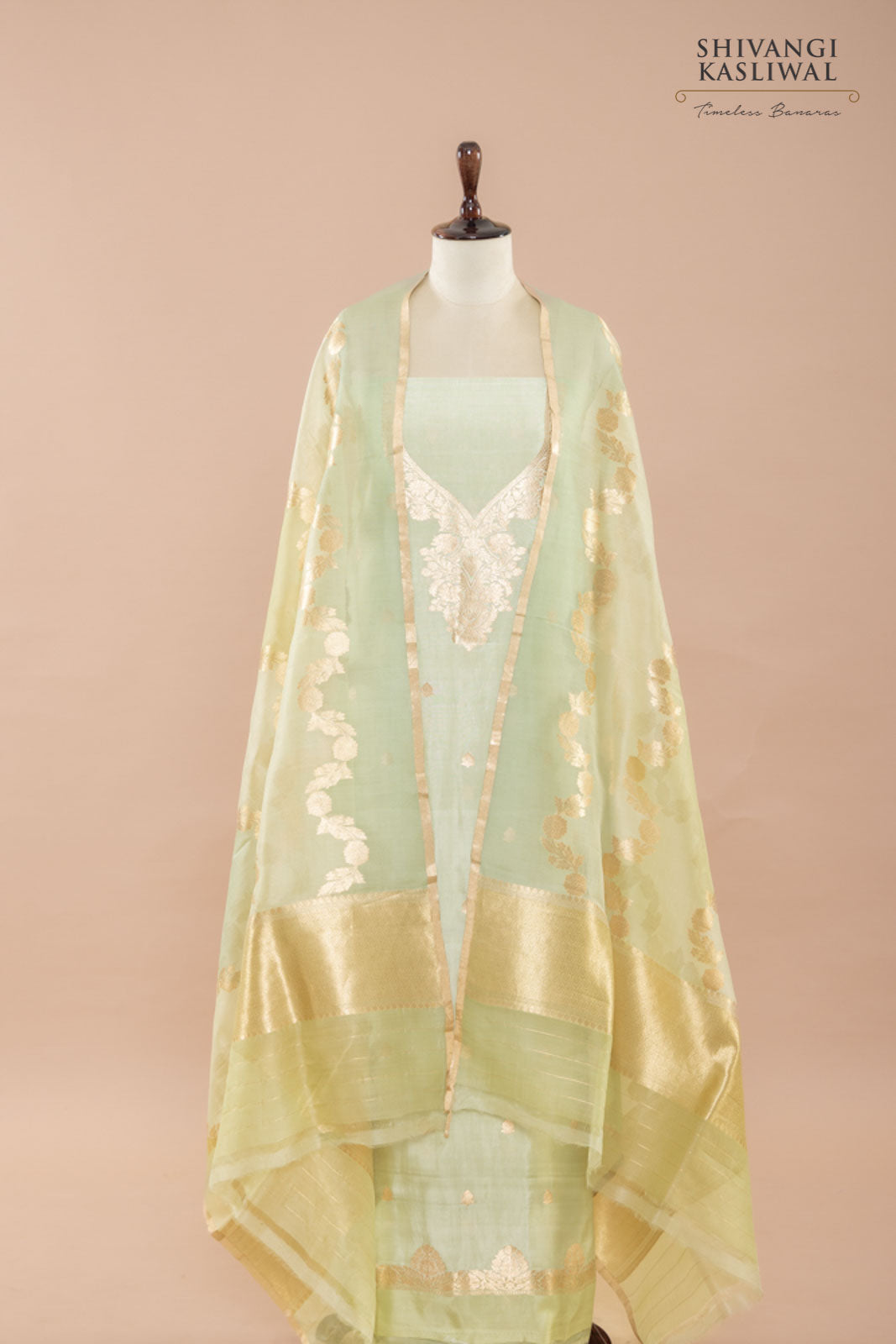 Pista Green Handwoven Banarasi Silk Suit Piece