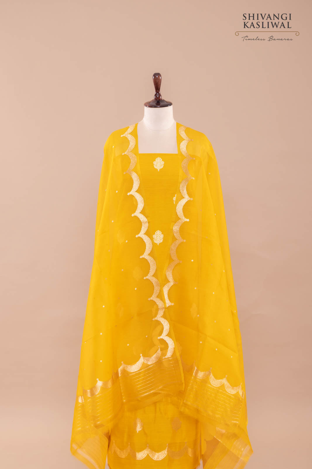 Yellow Handwoven Banarasi Silk Suit Piece