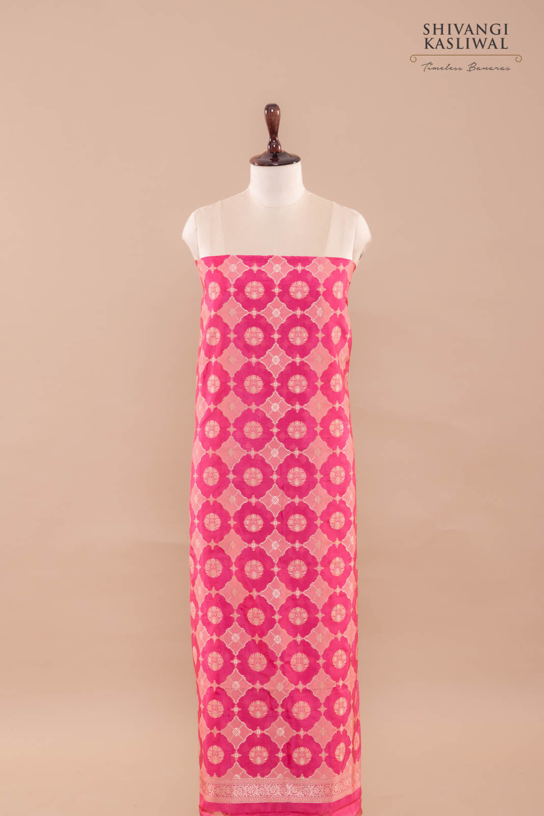 Fuchsia Pink Handwoven Banarasi Silk Suit Piece