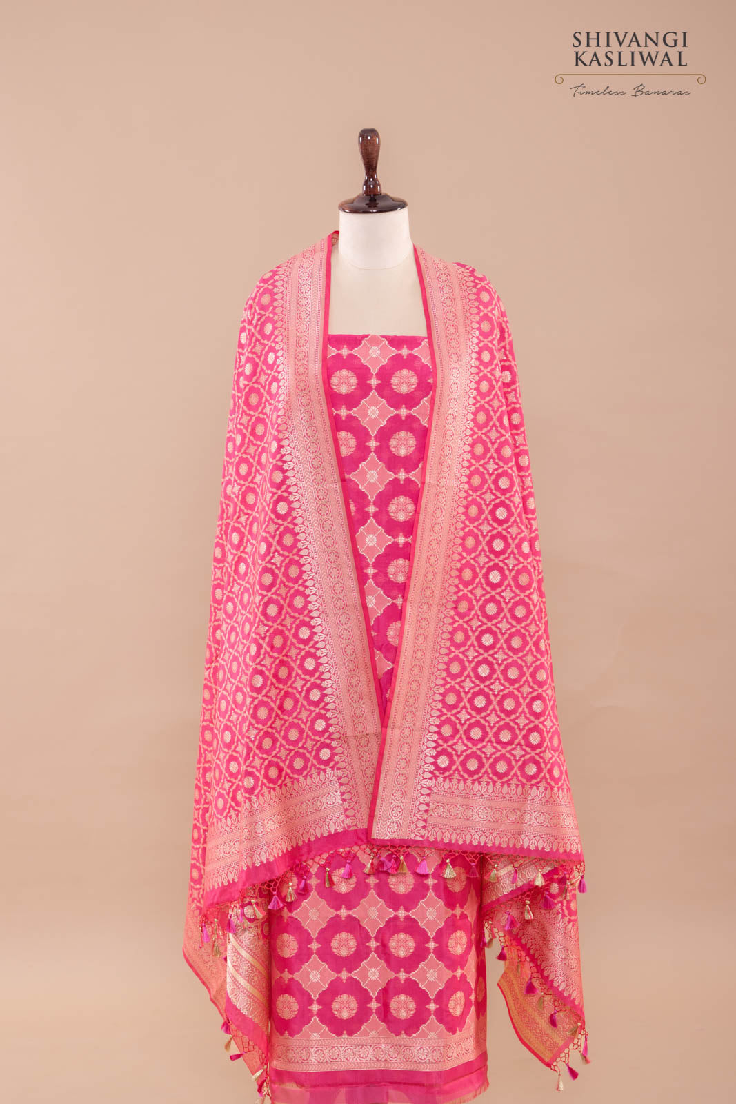 Fuchsia Pink Handwoven Banarasi Silk Suit Piece