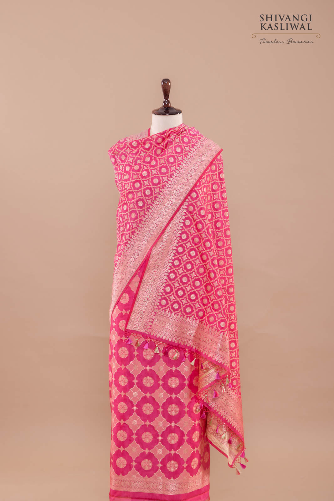 Fuchsia Pink Handwoven Banarasi Silk Suit Piece