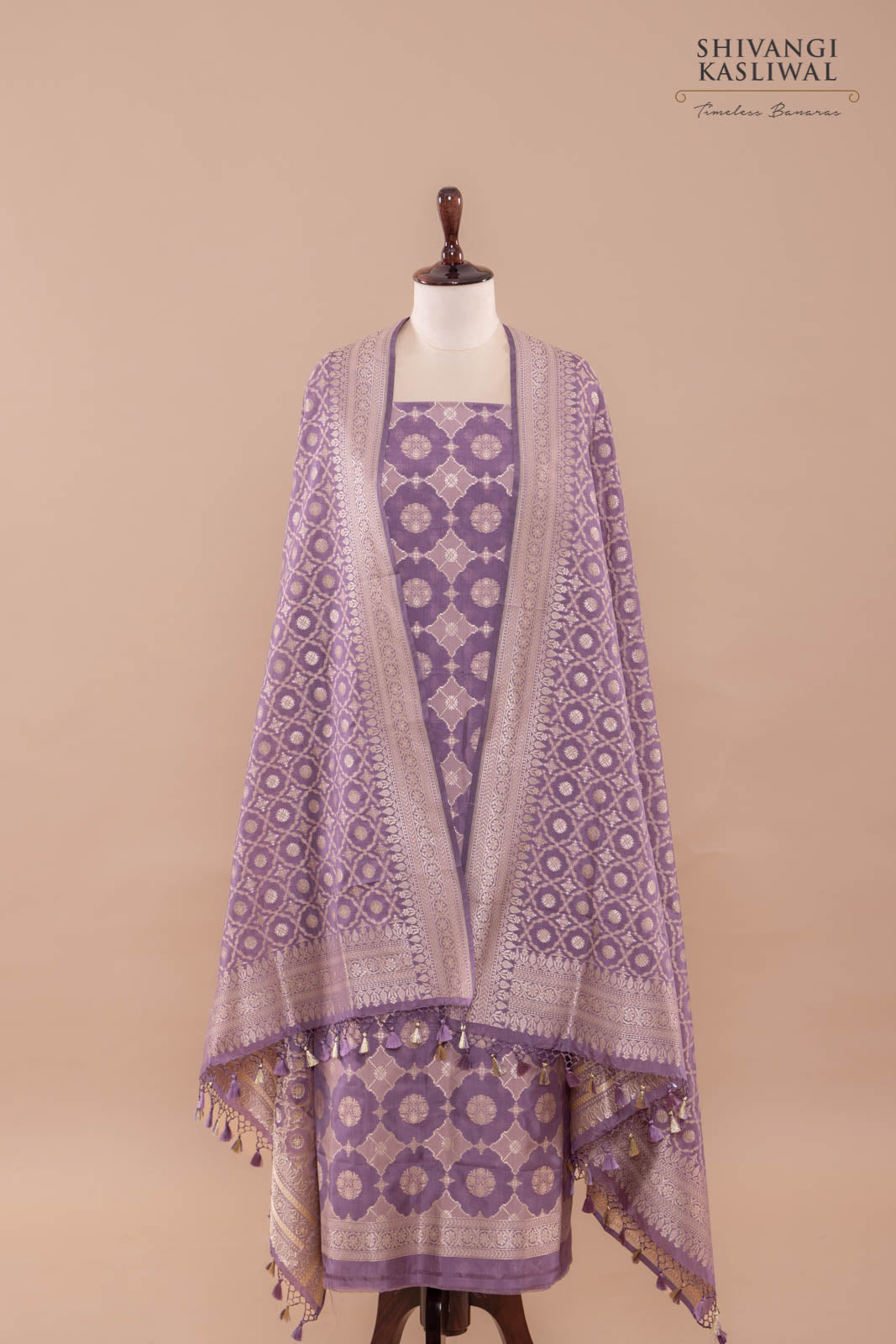 Lilac Handwoven Banarasi Silk Suit Piece