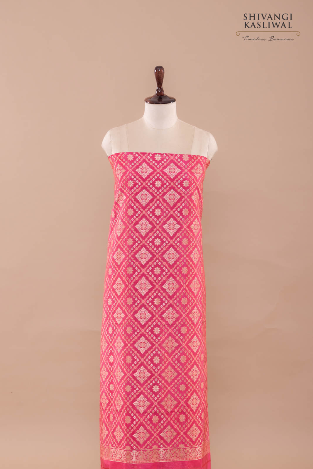 Pink Peach Handwoven Banarasi Silk Suit Piece