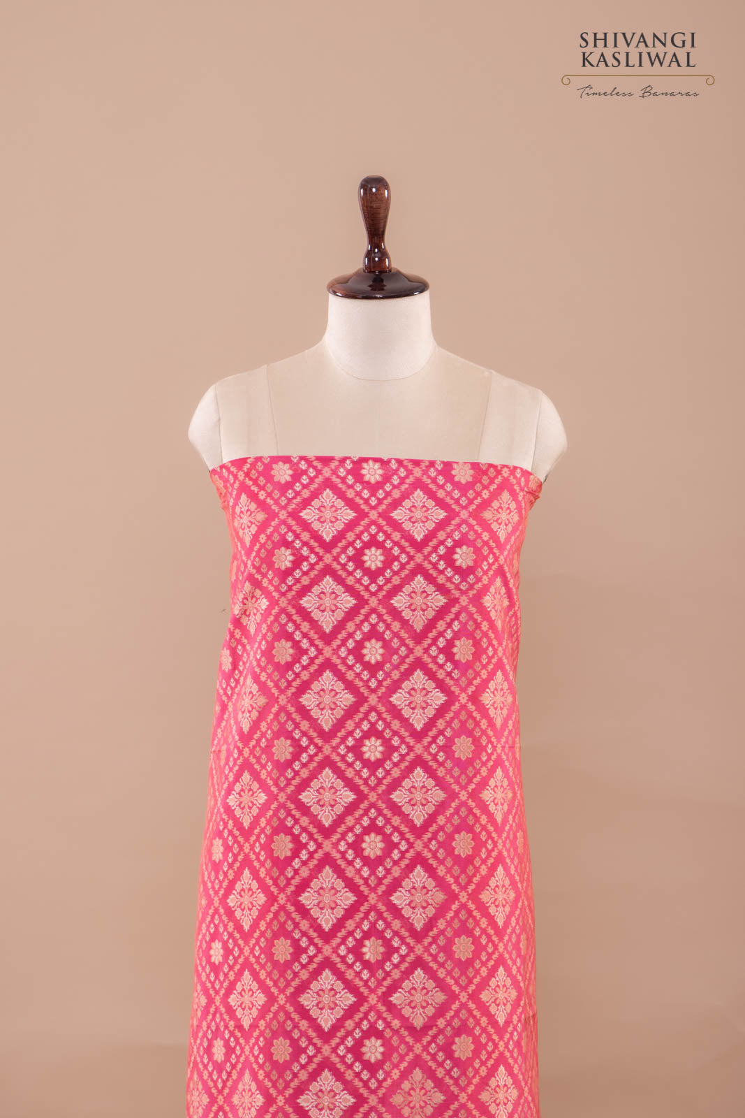 Pink Peach Handwoven Banarasi Silk Suit Piece