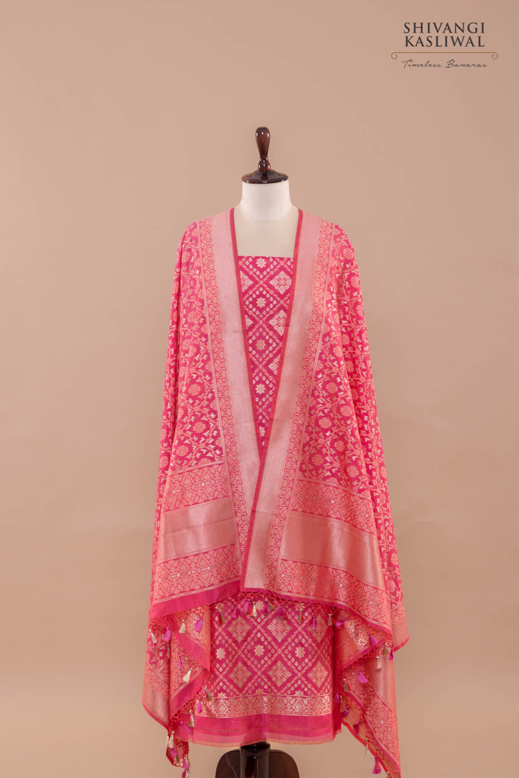 Pink Peach Handwoven Banarasi Silk Suit Piece