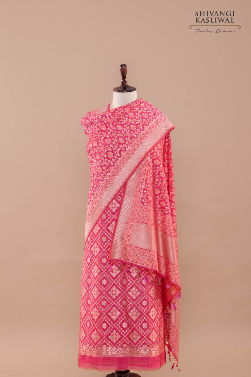 Pink Peach Handwoven Banarasi Silk Suit Piece