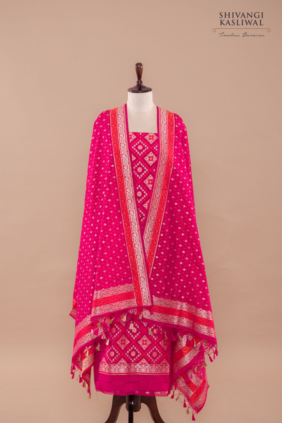 Pink Dual Tone Handwoven Banarasi Silk Suit Piece
