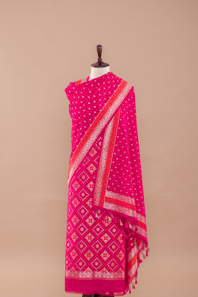 Pink Dual Tone Handwoven Banarasi Silk Suit Piece