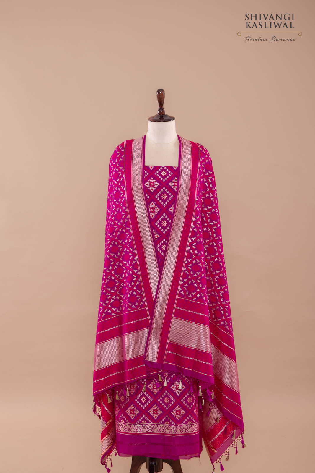 Magenta Pink Handwoven Banarasi Silk Suit Piece